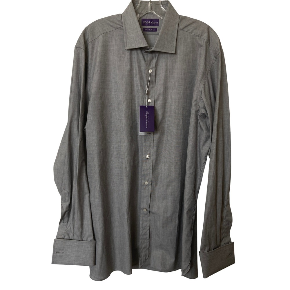 Ralph Lauren Purple Label Gray Cotton Dress Shirt Italy 17 French Cuff NEW
